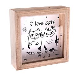 Drevená pokladnička Love Cats, 15x 15 x 5 cm, 
