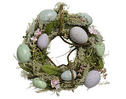 Veľkonočná dekorácia Veniec s vajíčkami a vetvičkami, 23 cm%